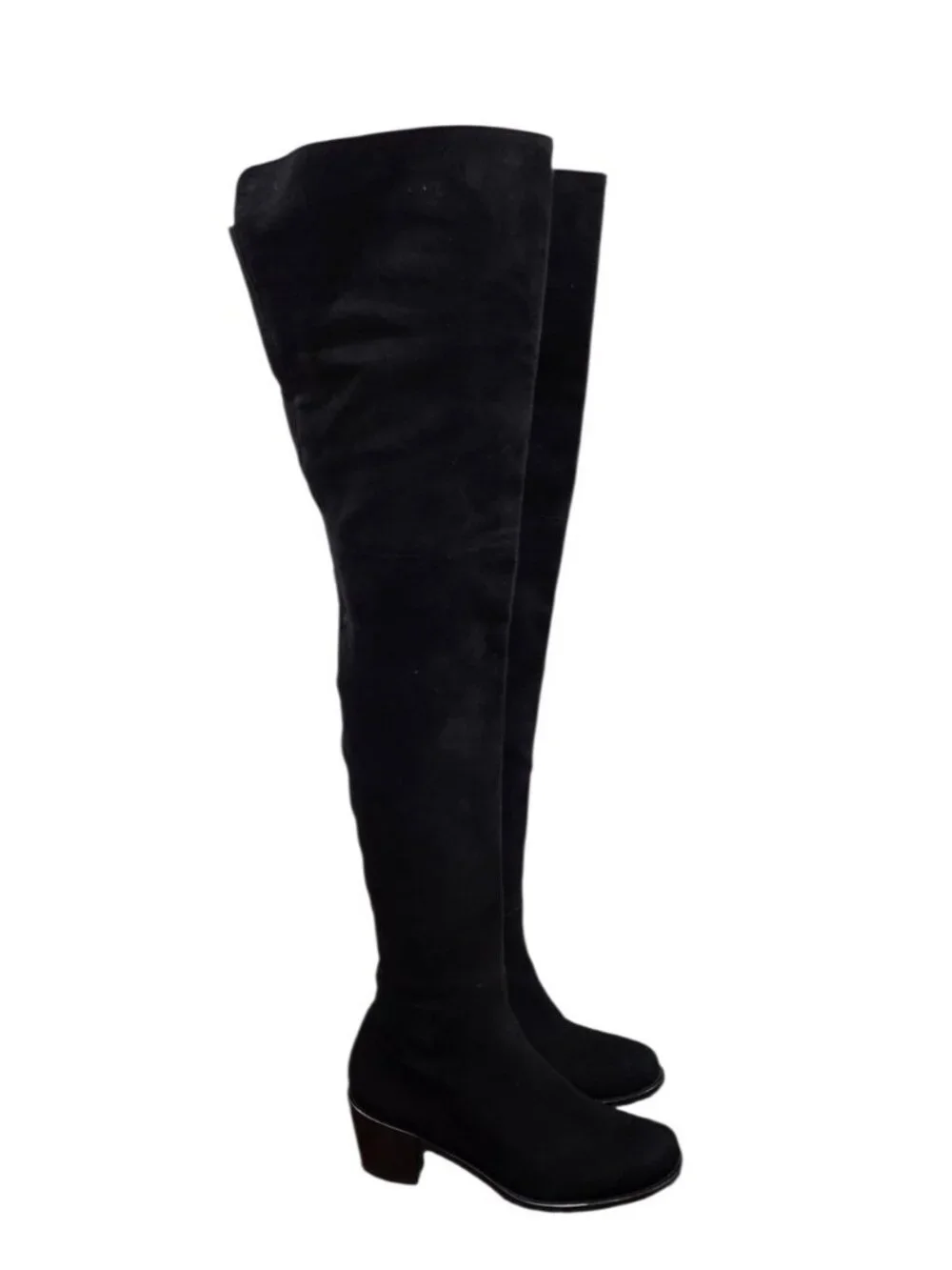 Stuart Weitzman 5.5 M Black Suede Over The Knee Boots Low Heel Tall Zip OTK
